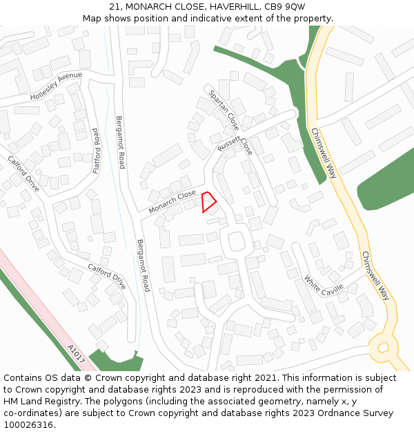 21, MONARCH CLOSE, HAVERHILL, CB9 9QW: Location map and indicative extent of plot