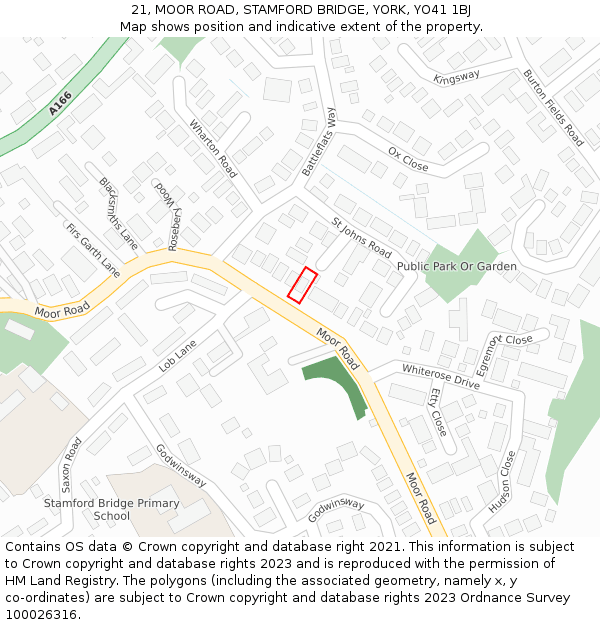 21, MOOR ROAD, STAMFORD BRIDGE, YORK, YO41 1BJ: Location map and indicative extent of plot