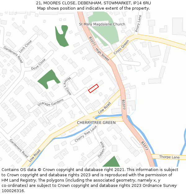 21, MOORES CLOSE, DEBENHAM, STOWMARKET, IP14 6RU: Location map and indicative extent of plot