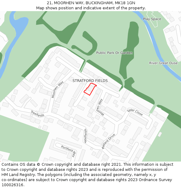 21, MOORHEN WAY, BUCKINGHAM, MK18 1GN: Location map and indicative extent of plot