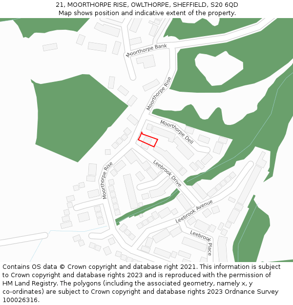 21, MOORTHORPE RISE, OWLTHORPE, SHEFFIELD, S20 6QD: Location map and indicative extent of plot