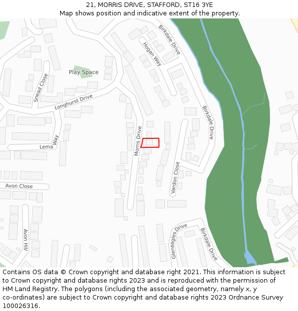 21, MORRIS DRIVE, STAFFORD, ST16 3YE: Location map and indicative extent of plot
