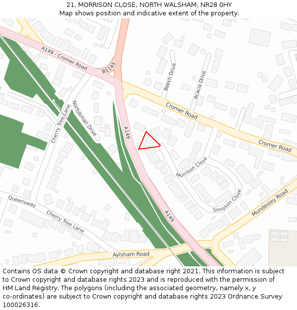 21, MORRISON CLOSE, NORTH WALSHAM, NR28 0HY: Location map and indicative extent of plot