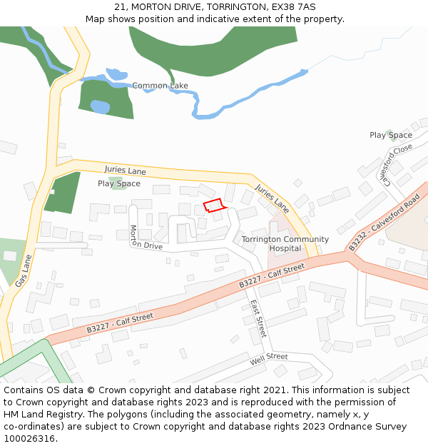 21, MORTON DRIVE, TORRINGTON, EX38 7AS: Location map and indicative extent of plot