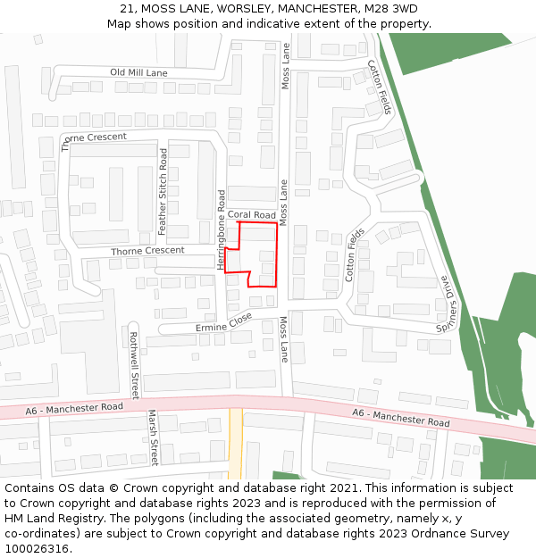 21, MOSS LANE, WORSLEY, MANCHESTER, M28 3WD: Location map and indicative extent of plot
