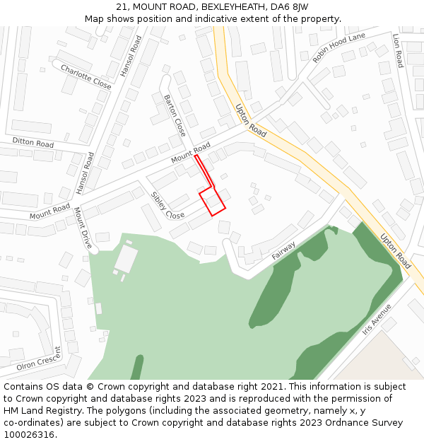 21, MOUNT ROAD, BEXLEYHEATH, DA6 8JW: Location map and indicative extent of plot