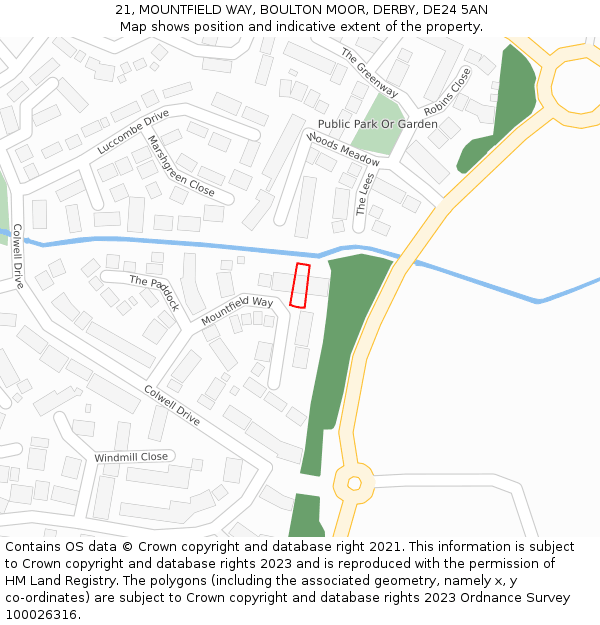 21, MOUNTFIELD WAY, BOULTON MOOR, DERBY, DE24 5AN: Location map and indicative extent of plot