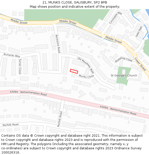 21, MUNKS CLOSE, SALISBURY, SP2 8PB: Location map and indicative extent of plot