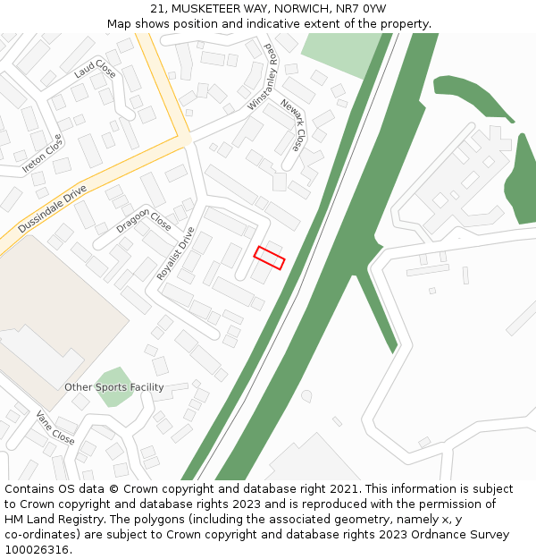 21, MUSKETEER WAY, NORWICH, NR7 0YW: Location map and indicative extent of plot