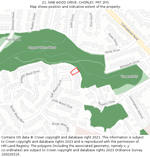 21, NAB WOOD DRIVE, CHORLEY, PR7 2FG: Location map and indicative extent of plot