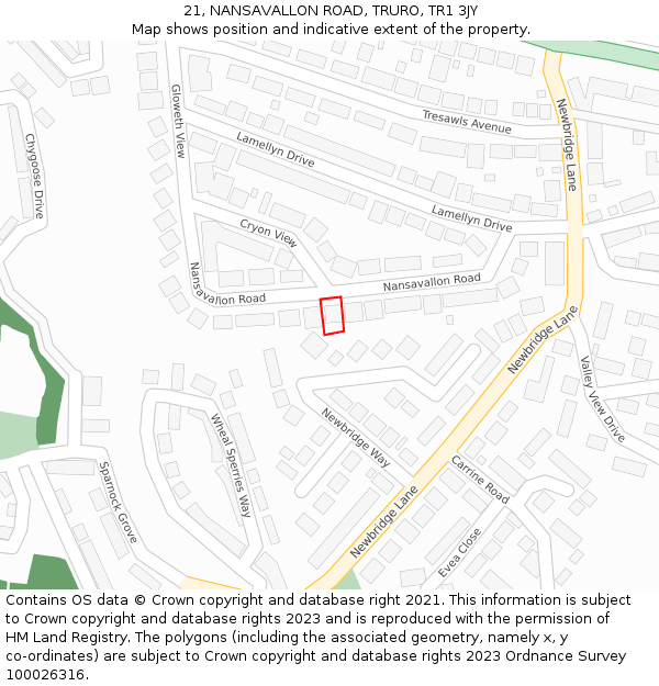 21, NANSAVALLON ROAD, TRURO, TR1 3JY: Location map and indicative extent of plot