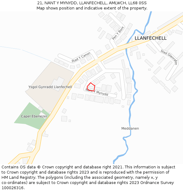 21, NANT Y MYNYDD, LLANFECHELL, AMLWCH, LL68 0SS: Location map and indicative extent of plot