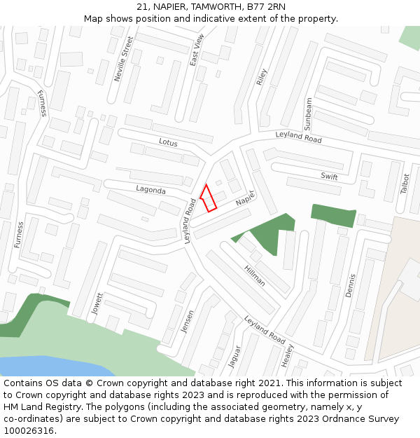 21, NAPIER, TAMWORTH, B77 2RN: Location map and indicative extent of plot