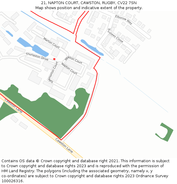 21, NAPTON COURT, CAWSTON, RUGBY, CV22 7SN: Location map and indicative extent of plot