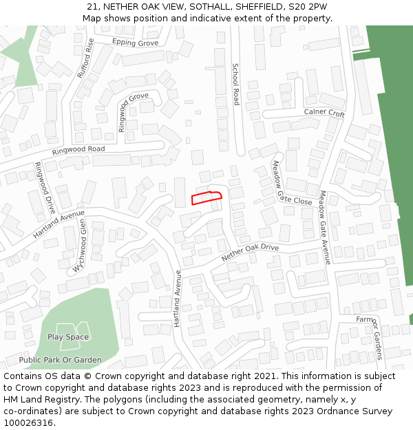 21, NETHER OAK VIEW, SOTHALL, SHEFFIELD, S20 2PW: Location map and indicative extent of plot