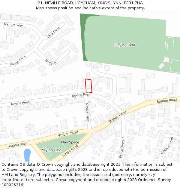 21, NEVILLE ROAD, HEACHAM, KING'S LYNN, PE31 7HA: Location map and indicative extent of plot
