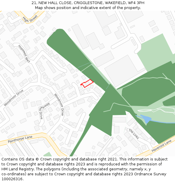 21, NEW HALL CLOSE, CRIGGLESTONE, WAKEFIELD, WF4 3PH: Location map and indicative extent of plot