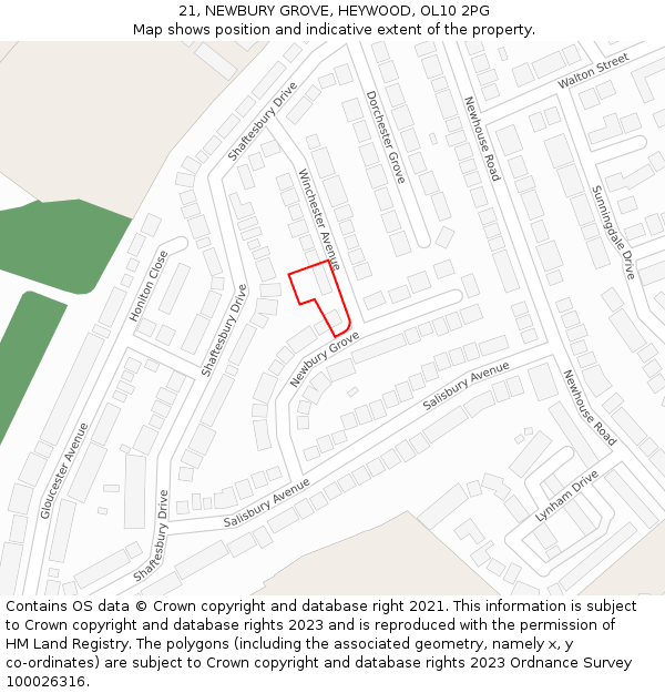 21, NEWBURY GROVE, HEYWOOD, OL10 2PG: Location map and indicative extent of plot