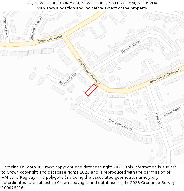 21, NEWTHORPE COMMON, NEWTHORPE, NOTTINGHAM, NG16 2BX: Location map and indicative extent of plot