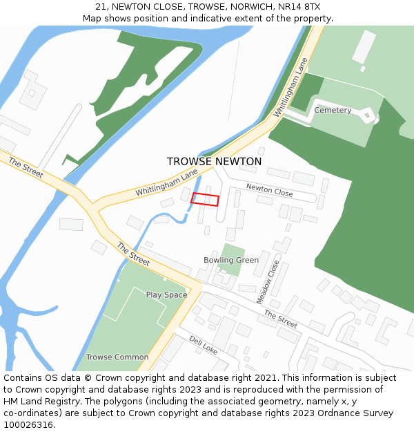 21, NEWTON CLOSE, TROWSE, NORWICH, NR14 8TX: Location map and indicative extent of plot