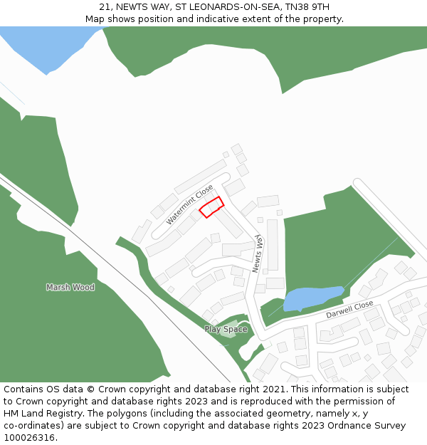21, NEWTS WAY, ST LEONARDS-ON-SEA, TN38 9TH: Location map and indicative extent of plot