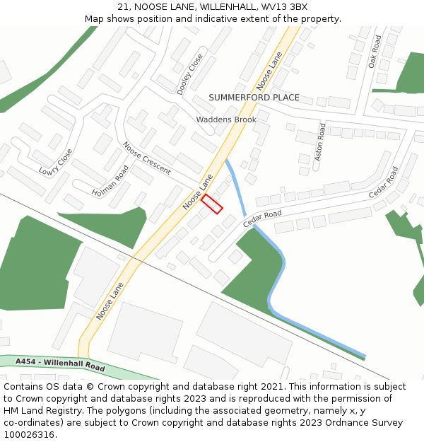 21, NOOSE LANE, WILLENHALL, WV13 3BX: Location map and indicative extent of plot