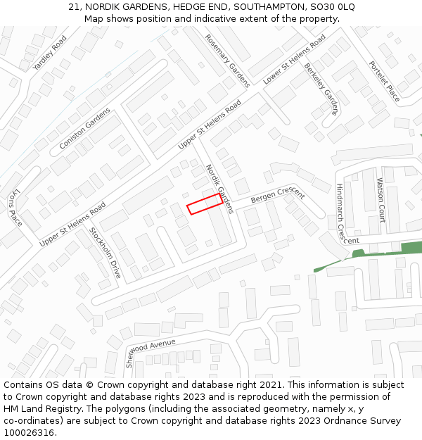 21, NORDIK GARDENS, HEDGE END, SOUTHAMPTON, SO30 0LQ: Location map and indicative extent of plot