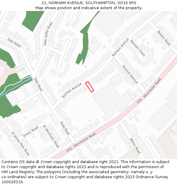 21, NORHAM AVENUE, SOUTHAMPTON, SO16 6PS: Location map and indicative extent of plot