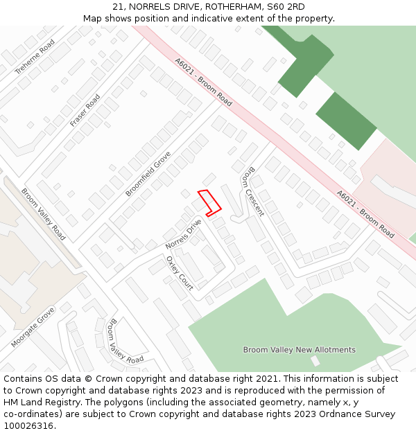 21, NORRELS DRIVE, ROTHERHAM, S60 2RD: Location map and indicative extent of plot