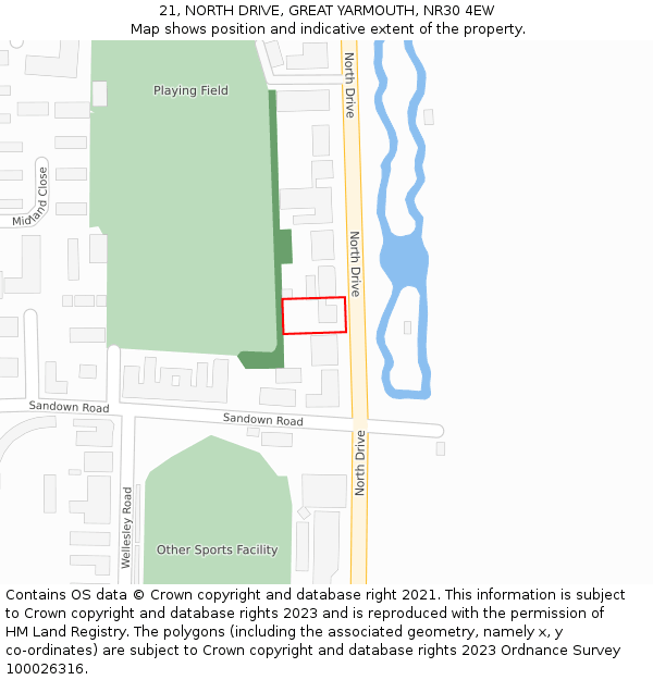 21, NORTH DRIVE, GREAT YARMOUTH, NR30 4EW: Location map and indicative extent of plot