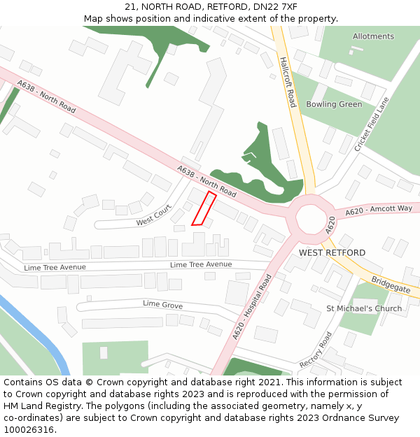 21, NORTH ROAD, RETFORD, DN22 7XF: Location map and indicative extent of plot