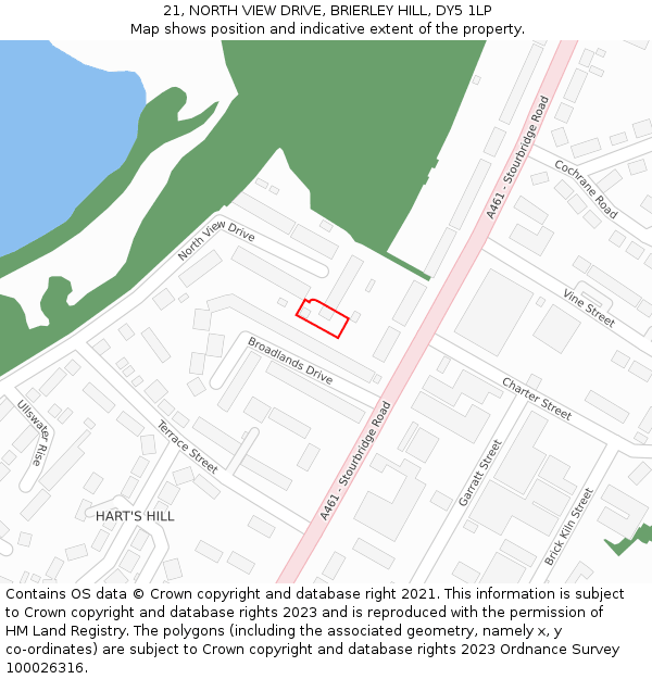 21, NORTH VIEW DRIVE, BRIERLEY HILL, DY5 1LP: Location map and indicative extent of plot