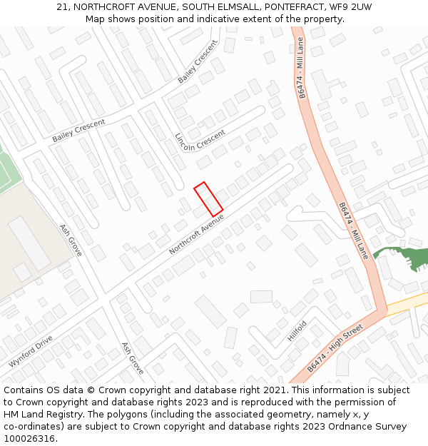 21, NORTHCROFT AVENUE, SOUTH ELMSALL, PONTEFRACT, WF9 2UW: Location map and indicative extent of plot