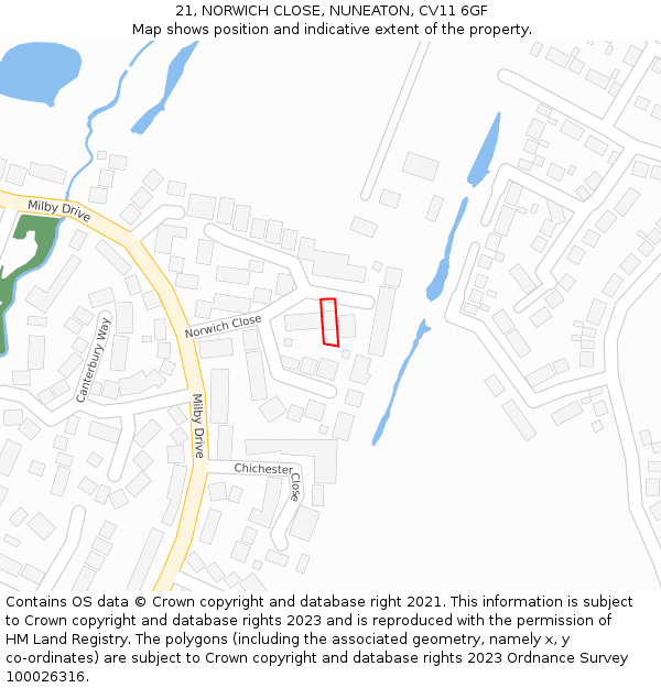 21, NORWICH CLOSE, NUNEATON, CV11 6GF: Location map and indicative extent of plot