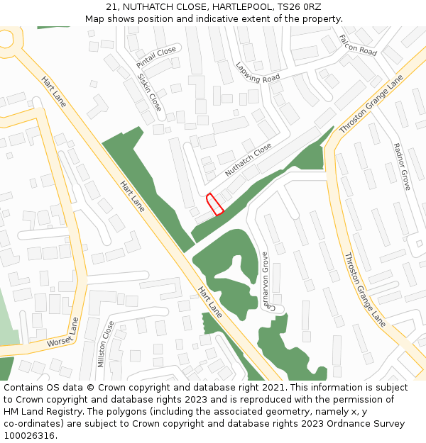 21, NUTHATCH CLOSE, HARTLEPOOL, TS26 0RZ: Location map and indicative extent of plot