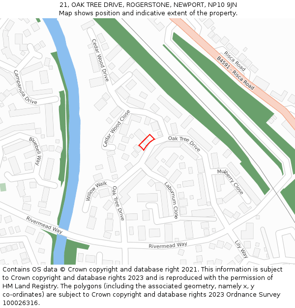 21, OAK TREE DRIVE, ROGERSTONE, NEWPORT, NP10 9JN: Location map and indicative extent of plot