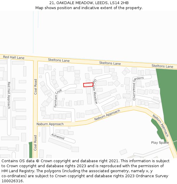 21, OAKDALE MEADOW, LEEDS, LS14 2HB: Location map and indicative extent of plot