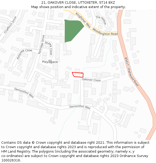 21, OAKOVER CLOSE, UTTOXETER, ST14 8XZ: Location map and indicative extent of plot