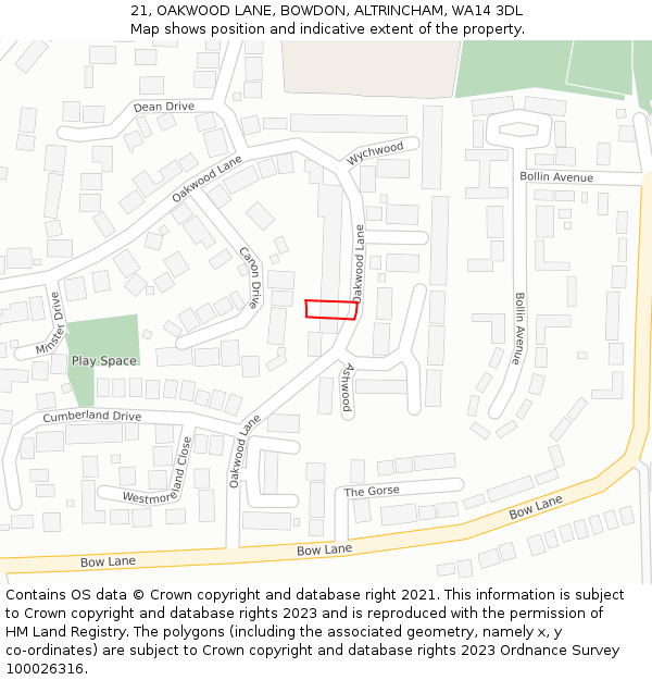 21, OAKWOOD LANE, BOWDON, ALTRINCHAM, WA14 3DL: Location map and indicative extent of plot