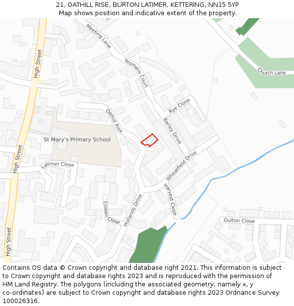 21, OATHILL RISE, BURTON LATIMER, KETTERING, NN15 5YP: Location map and indicative extent of plot