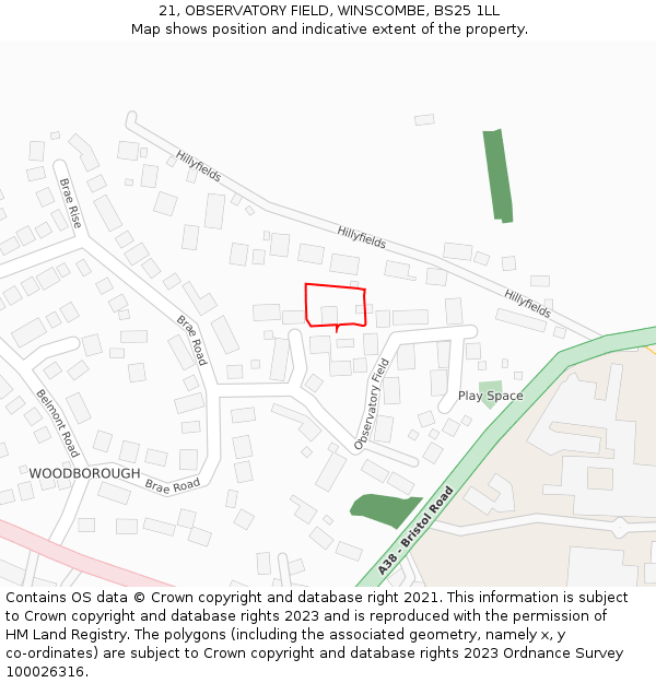 21, OBSERVATORY FIELD, WINSCOMBE, BS25 1LL: Location map and indicative extent of plot