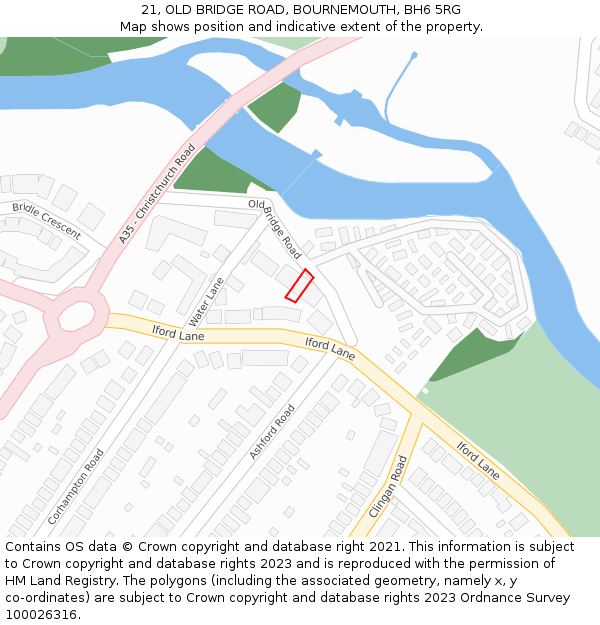 21, OLD BRIDGE ROAD, BOURNEMOUTH, BH6 5RG: Location map and indicative extent of plot