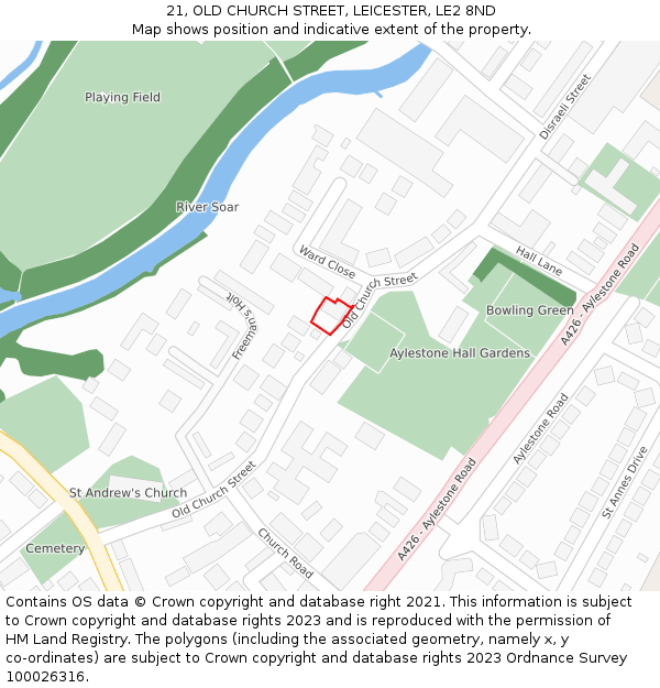 21, OLD CHURCH STREET, LEICESTER, LE2 8ND: Location map and indicative extent of plot
