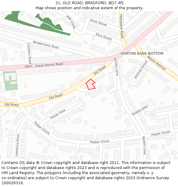 21, OLD ROAD, BRADFORD, BD7 4PJ: Location map and indicative extent of plot