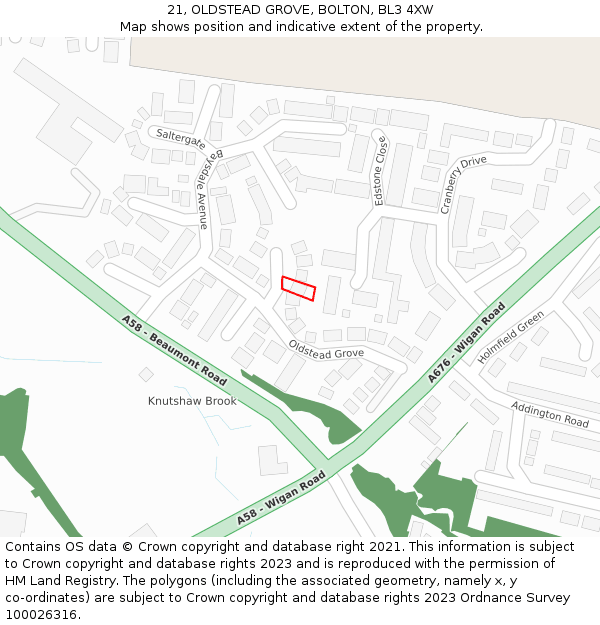 21, OLDSTEAD GROVE, BOLTON, BL3 4XW: Location map and indicative extent of plot