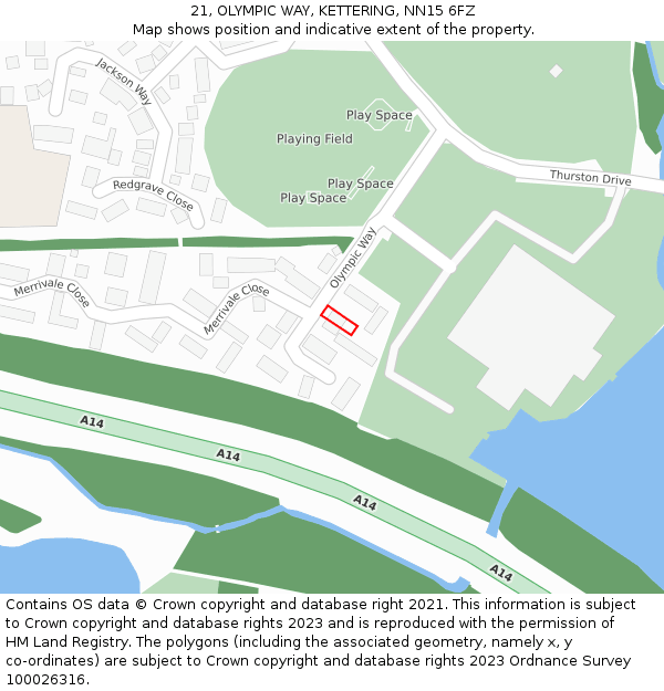 21, OLYMPIC WAY, KETTERING, NN15 6FZ: Location map and indicative extent of plot