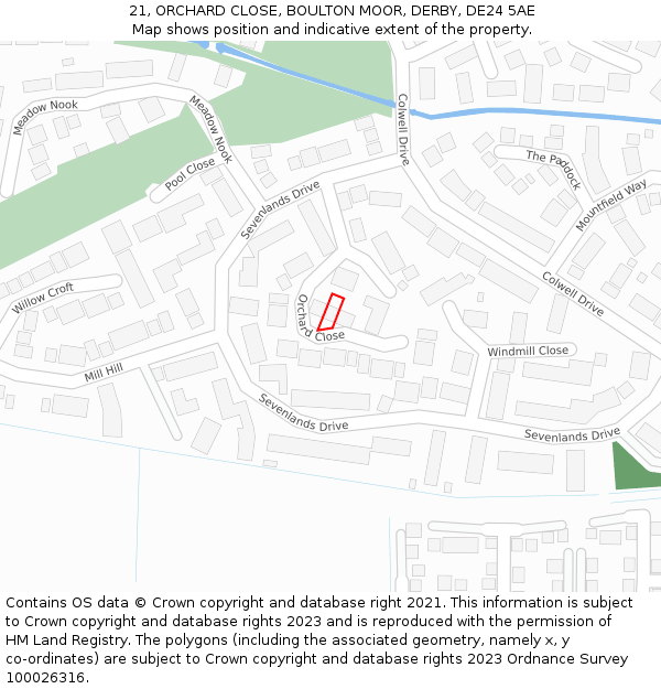 21, ORCHARD CLOSE, BOULTON MOOR, DERBY, DE24 5AE: Location map and indicative extent of plot