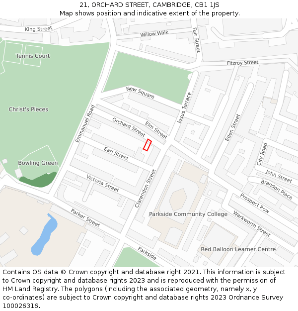 21, ORCHARD STREET, CAMBRIDGE, CB1 1JS: Location map and indicative extent of plot