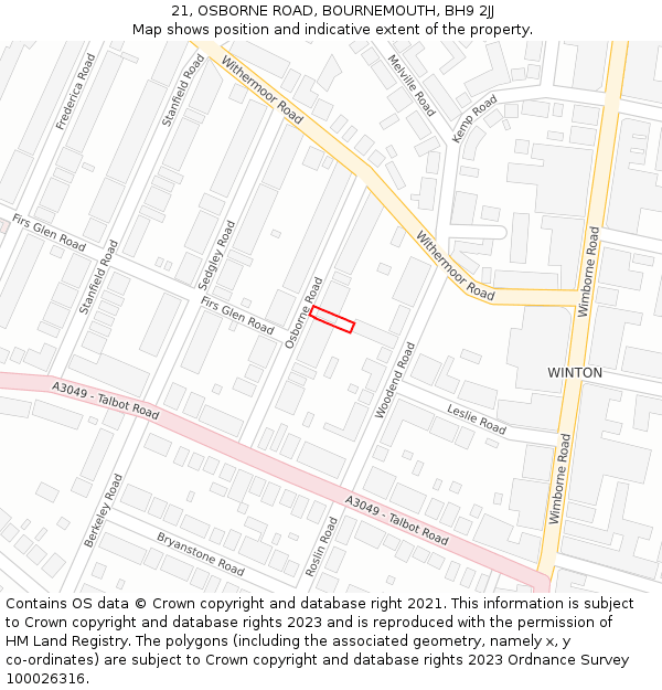 21, OSBORNE ROAD, BOURNEMOUTH, BH9 2JJ: Location map and indicative extent of plot