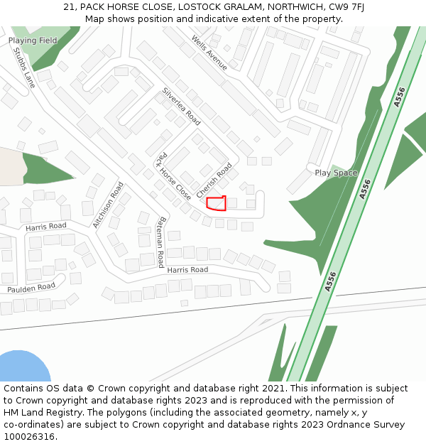 21, PACK HORSE CLOSE, LOSTOCK GRALAM, NORTHWICH, CW9 7FJ: Location map and indicative extent of plot